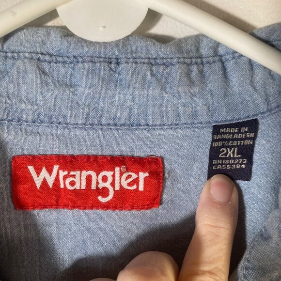 Mens Vintage Wrangler Denim Button Shirt Blue Cotton 2XL - Picture 6 of 6